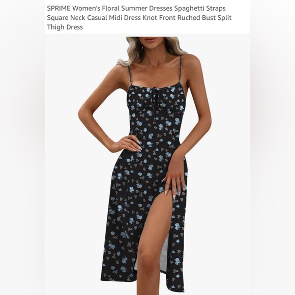 Black and Blue Maxi Dress with Floral Print and Spaghetti Straps*NWOT - Picture 1 of 6
